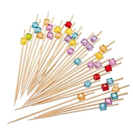 PuTwo Cocktail Picks 4.7" Handmade Multicolor Appetizer Bamboo Toothpicks 100ct Multicolor
