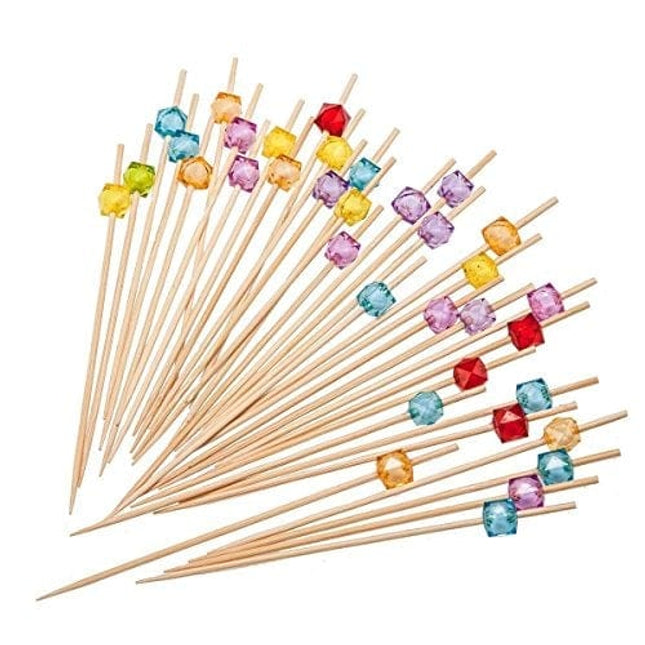 PuTwo Cocktail Picks 4.7" Handmade Multicolor Appetizer Bamboo Toothpicks 100ct Multicolor