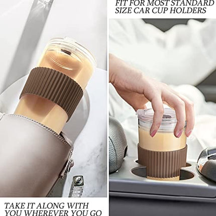 Boba Cup Reusable Bubble Tea Cup Smoothie Cups, 24Oz Glass Boba Tumbler with Lids & 2 Angled Straw, Silicone Sleeve, Leakproof Drinking Bottle Juicing Travel Mug for Large Pearl Coffee Christmas Gifts