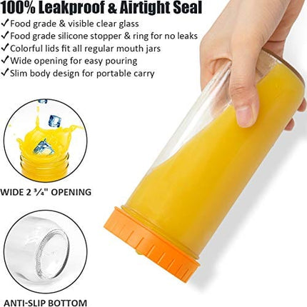 Glass Drinking Bottle Travel Drinking Jars 6 Pack, 16oz Mason Jars Regular Mouth Beverage Bottle with Airtight Lids &Straws, Reusable Water Bottle Skinny Tumbler for Juice/Smoothies,/Kombucha/Tea/Milk