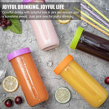 Glass Drinking Bottle Travel Drinking Jars 6 Pack, 16oz Mason Jars Regular Mouth Beverage Bottle with Airtight Lids &Straws, Reusable Water Bottle Skinny Tumbler for Juice/Smoothies,/Kombucha/Tea/Milk