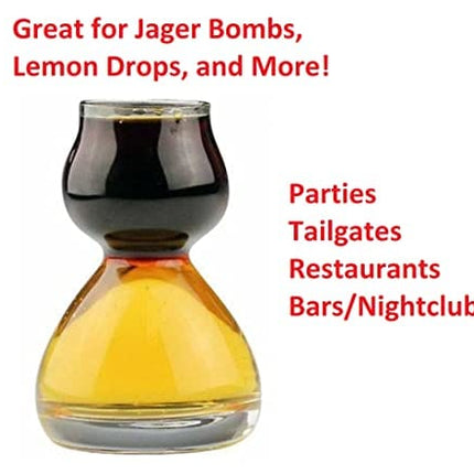 QUAFFER Double Bubble Layered PLASTIC Shot Glass Plus Recipe Card – Clear Chaser Shot Glass Jigger for Smooth Tasty Shots – Fun Unique Split Shot Glasses Barware (Set of 12)