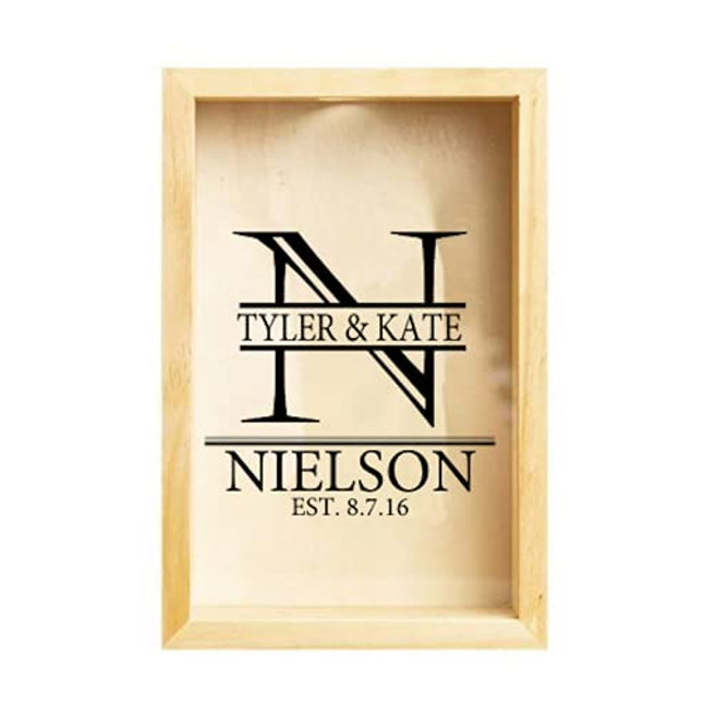 Qualtry Personalized Wine Cork Holder Shadow Box (11.25" x 9.25", Nielson Design), Wedding Gift for Couple - Also Bridal Shower and Engagement Gift