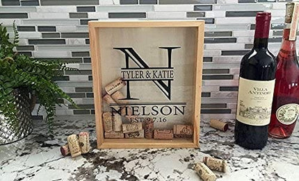 Qualtry Personalized Wine Cork Holder Shadow Box (11.25" x 9.25", Nielson Design), Wedding Gift for Couple - Also Bridal Shower and Engagement Gift