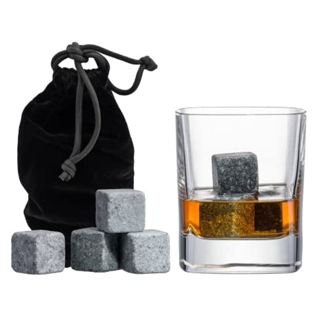 Set of 9 Grey Beverage Chilling Stones [Chill Rocks] Whiskey Stones for Whiskey and Other Beverages - in Gift Box with Velvet Carrying Pouch - Made of 100% Pure Soapstone - by Quiseen