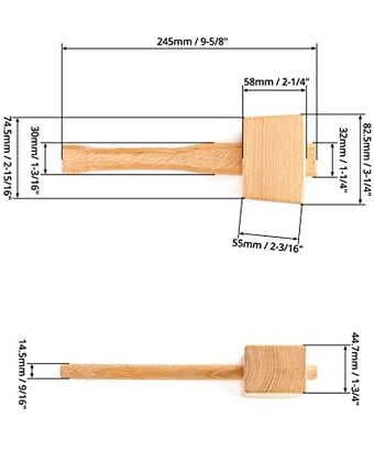 QWORK Wooden Mallet, 9.5" Manual Ice Hammer Mallet Beech Solid Carpenter Wood Hammer Woodworking Hand Tool