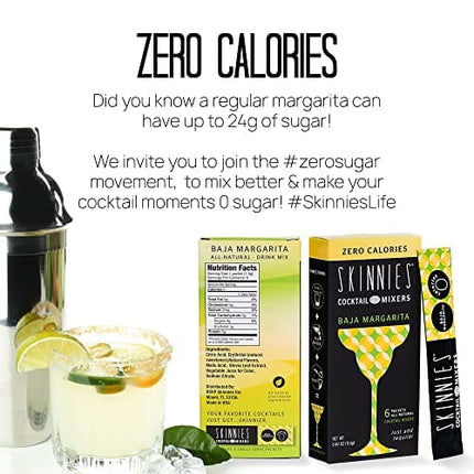 RSVP Skinnies Baja Margarita - Zero Sugar Cocktail Mixers - Gluten Free and All Natural Margarita Drink Mix for Cocktails or Mocktails (4 boxes/24 packets)