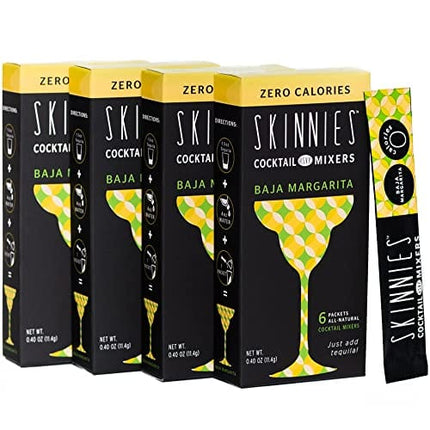 RSVP Skinnies Baja Margarita - Zero Sugar Cocktail Mixers - Gluten Free and All Natural Margarita Drink Mix for Cocktails or Mocktails (4 boxes/24 packets)