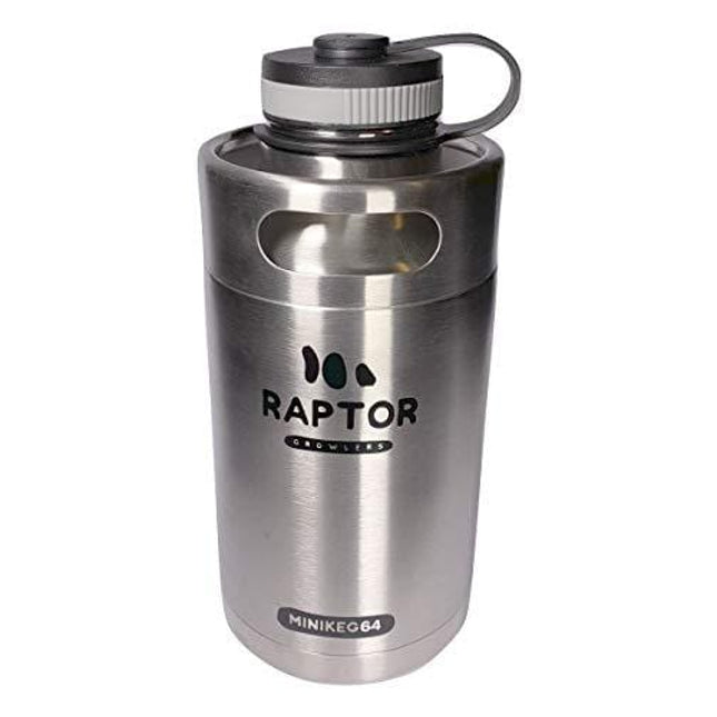 Raptor Growlers MiniKeg 64 Vacuum Insulated Stainless Steel Growler with Double Wall (Stainless Steel)