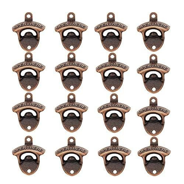 Rarapop 16 Pack Antique Wall Mounted Bottle Openers with Screws, Rustic Red Bronze Top Openers Hardware for Bars KTV Hotels Homes