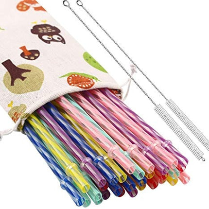 33 Pieces Reusable Plastic Straws Fit for Mason Jars, Tumblers, 9 Inches Transparent Colored Unbreakable Drinking Straws with 1 Straw Carrying Case and 2 Cleaning Brushes, BPA Free and Eco-friendly