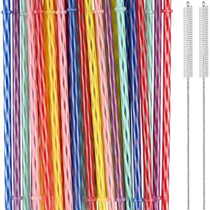 33 Pieces Reusable Plastic Straws Fit for Mason Jars, Tumblers, 9 Inches Transparent Colored Unbreakable Drinking Straws with 1 Straw Carrying Case and 2 Cleaning Brushes, BPA Free and Eco-friendly