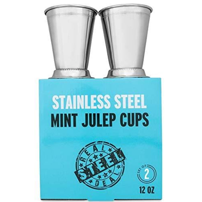 Mint Julep Cups: Stainless Steel Kentucky Derby Glasses, Set of 2 OR Set of 4, Metal 12 oz Cocktail Glasses, Derby Party Supplies