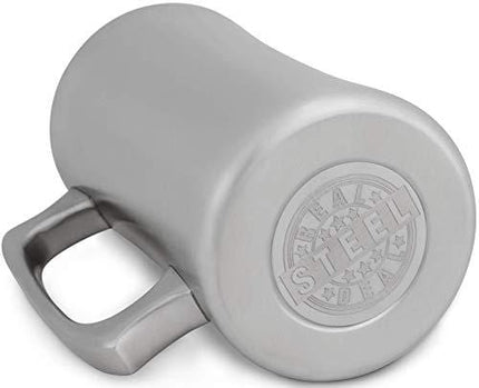 Stainless Steel Insulated Beer Mug: Real Deal Steel 20 Oz Beer Stein with Welded Handle and Clear Plastic Lid - Large Metal Tankard for IPA, Coffee, Tea - Double Walled Mugs for Hot or Cold Drinks (1)