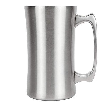 Stainless Steel Insulated Beer Mug: Real Deal Steel 20 Oz Beer Stein with Welded Handle and Clear Plastic Lid - Large Metal Tankard for IPA, Coffee, Tea - Double Walled Mugs for Hot or Cold Drinks (1)