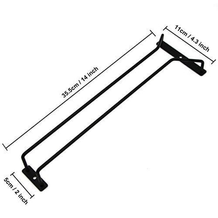 RedDreamer 14-Inch Black Wine Glass Rack, Under Cabinet Wine Glass Holder Stainless Steel Stemware Rack - Hanging Stemware Holder for Cabinet Kitchen Bar, Set of 2