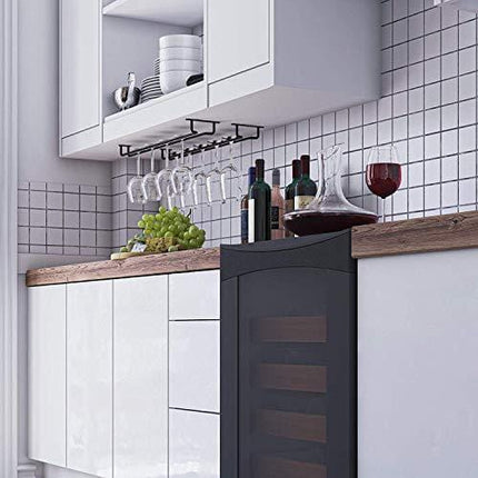 RedDreamer 14-Inch Black Wine Glass Rack, Under Cabinet Wine Glass Holder Stainless Steel Stemware Rack - Hanging Stemware Holder for Cabinet Kitchen Bar, Set of 2