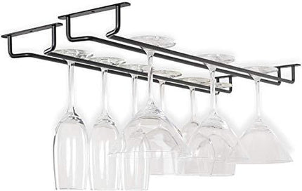 RedDreamer 14-Inch Black Wine Glass Rack, Under Cabinet Wine Glass Holder Stainless Steel Stemware Rack - Hanging Stemware Holder for Cabinet Kitchen Bar, Set of 2