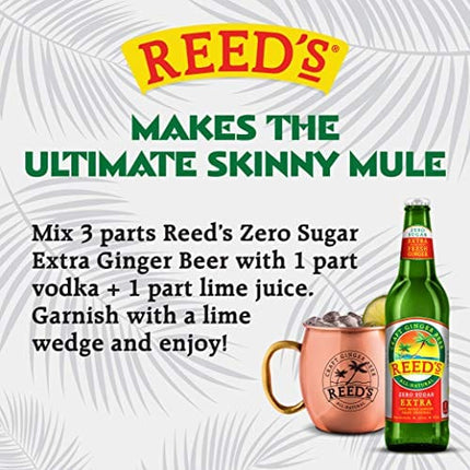 Reed's, Zero Sugar Extra Ginger Beer, Great Tasting All Natural Certified Ketogenic Soda Drink (12OZ Bottle)