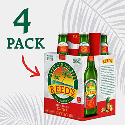 Reed's, Zero Sugar Extra Ginger Beer, Great Tasting All Natural Certified Ketogenic Soda Drink (12OZ Bottle)