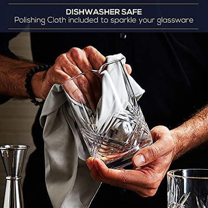 Classic Cocktail Mixing Glass Set – Seamless Weighted Lead-Free Handcrafted Crystal Mixing Glass Yarai Style | Stainless Steel Bar Spoon, Hawthorne Strainer, Japanese Jigger and Glass Polishing Cloth