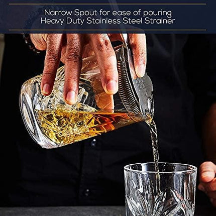 Classic Cocktail Mixing Glass Set – Seamless Weighted Lead-Free Handcrafted Crystal Mixing Glass Yarai Style | Stainless Steel Bar Spoon, Hawthorne Strainer, Japanese Jigger and Glass Polishing Cloth