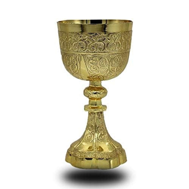 Gold Plated Brass Embosedd King Arthur Chalice Medieval Decor Gothic Goblet Pack of 1 (230 ml)