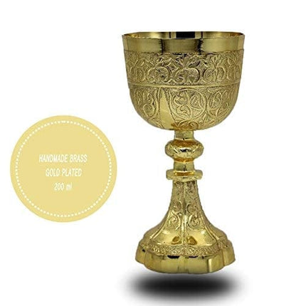 Gold Plated Brass Embosedd King Arthur Chalice Medieval Decor Gothic Goblet Pack of 1 (230 ml)
