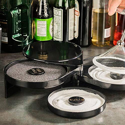 Bar Lux 7.8 x 6.3 x 2.8 Inch Bar Glass Rimmer, 1 3 Tiers Glass Rimming Station - Pull Out Compartments, For Cocktails, Black Plastic Bar Sugar Rimmer, For Salt, Sugar, Or Spices - Restaurantware
