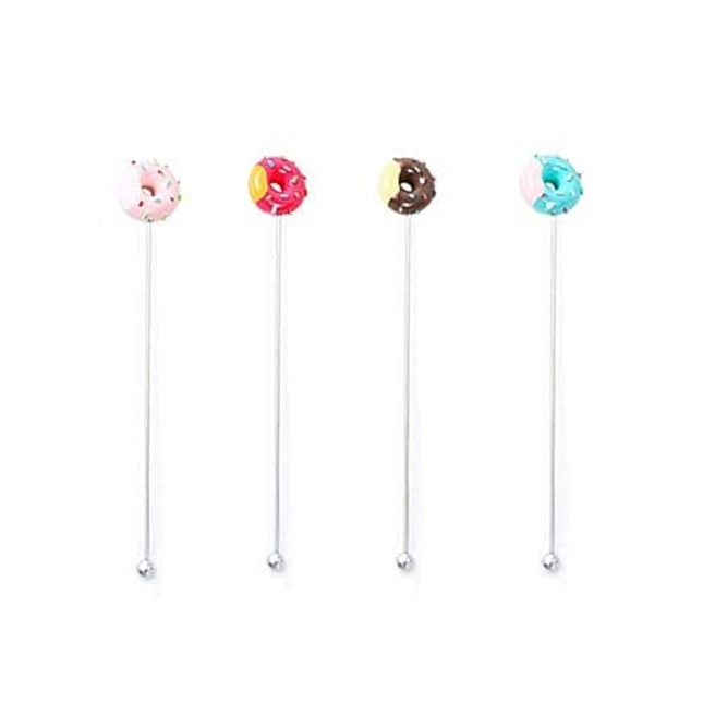 Rgontar 4 Pcs Swizzle Sticks Stainless Steel Coffee Stirrers, Reusable Stirrers Stir Cocktail Drink Swizzle Stick(Donut)
