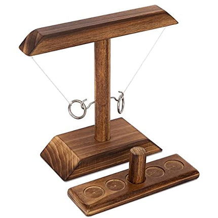 Ring Toss Games for Kids Adults, Fast-paced Interactive Game, Outdoor Indoor Handmade Wooden Ring Toss Games-Brown, Best