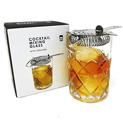 Rippl Cocktail Mixing Glass - 2pc Cocktail Set - 400ml Mixing Glass with Cocktail Strainer