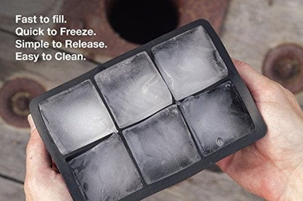 Rippl Ice Cube Tray - Silicone Ice Cube Tray - Ice Cube Tray with Large 6 Cavity Silicone Mold - Will Make Big Ice Cubes For Whiskey - Set of (2) in Black