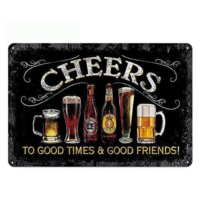 Original Retro Design Cheers Tin Metal Wall Art Poster, Black Thick Tinplate Wall Art Signs for Bar/Man Cave…