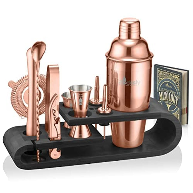 ROCKSLY Mixology Bartender Kit and Cocktail Shaker Set for Drink Mixing | Mixology Set with 10 Bar Set Tools and Bamboo Stand Makes It The Perfect Home Cocktail Kit | Complete Bartender Kit (Copper)