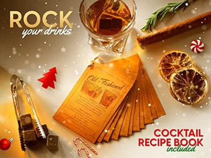 ROCKSLY Whiskey Stones Gift Set for Men in Whiskey Barrel Gift Box | 8 Whiskey Rocks, 2 Whiskey Glasses in a Whiskey Box Gift Set | Granite Bourbon Stones | Whiskey Kit for Men: Dad, Boyfriend