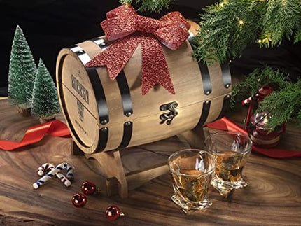 ROCKSLY Whiskey Stones Gift Set for Men in Whiskey Barrel Gift Box | 8 Whiskey Rocks, 2 Whiskey Glasses in a Whiskey Box Gift Set | Granite Bourbon Stones | Whiskey Kit for Men: Dad, Boyfriend