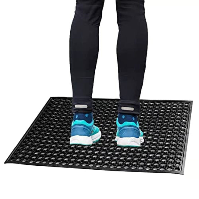 Rubber Outdoor Mat Anti-Fatigue Floor Mat for Kitchen 23" x 35" New Commerical Heavy Duty Mat for Resturant Bar Floor Mat Garage Garden Industral Indoor Use Drainage Bath Mat Black