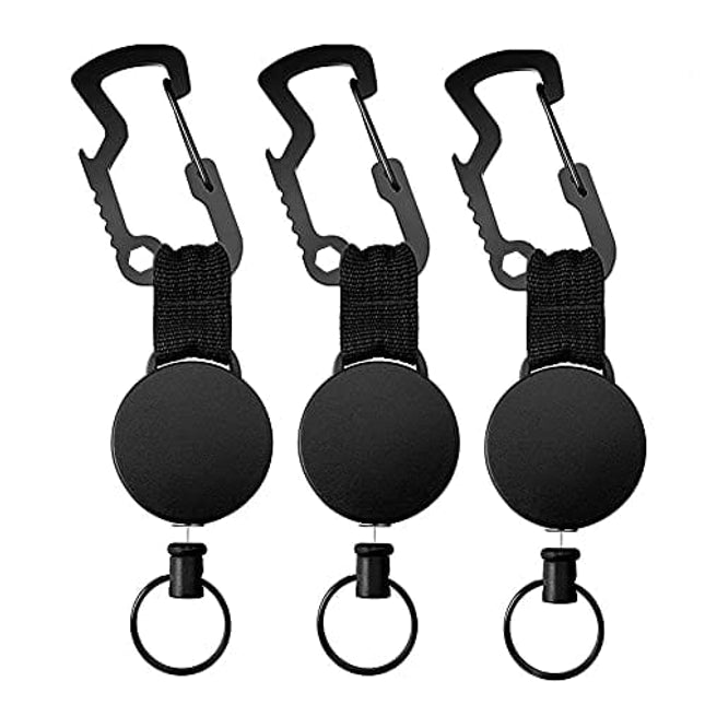 Retractable Keychains Key Rings,Multitool Carabiner Key Belt Clip Badge Holder Reel with Wire Rope Bottle Opener (3Pack)