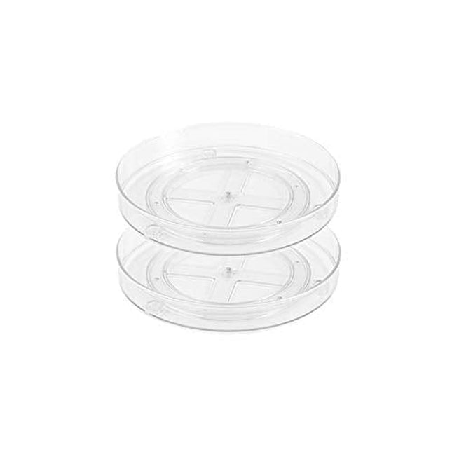 Roninkier Clear Lazy-Susan Turntable Cabinet-Organizer – 2-Pack 11-Inch Lazy Susan Spice-Rack Storage – Plastic Lazy Susan for Fridge Refrigerator Pantry