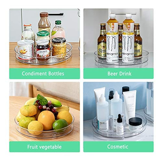 Roninkier Clear Lazy-Susan Turntable Cabinet-Organizer – 2-Pack 11-Inch Lazy Susan Spice-Rack Storage – Plastic Lazy Susan for Fridge Refrigerator Pantry