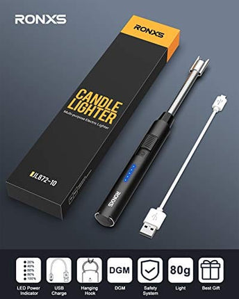 RONXS Candle Lighter - Electric Lighter USB Rechargeable with Battery Indicator, Long Flexible Neck and Hanging Hook Plasma Arc Lighter for Grill BBQ Home Outdoor(Multi-Protect Safety System)