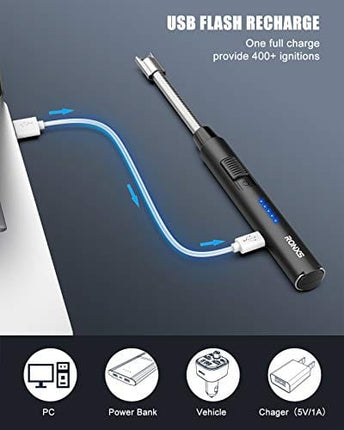RONXS Candle Lighter - Electric Lighter USB Rechargeable with Battery Indicator, Long Flexible Neck and Hanging Hook Plasma Arc Lighter for Grill BBQ Home Outdoor(Multi-Protect Safety System)