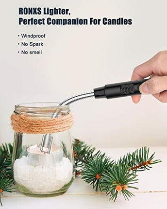 RONXS Candle Lighter - Electric Lighter USB Rechargeable with Battery Indicator, Long Flexible Neck and Hanging Hook Plasma Arc Lighter for Grill BBQ Home Outdoor(Multi-Protect Safety System)