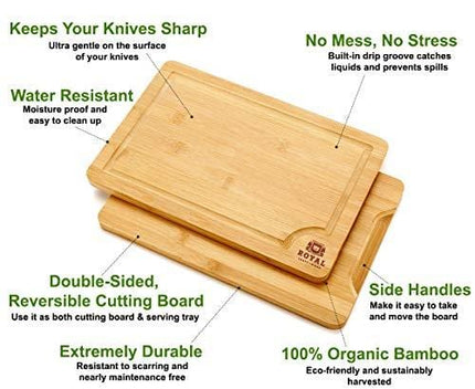 Organic Bamboo Cutting Board with Juice Groove (3-Piece Set)