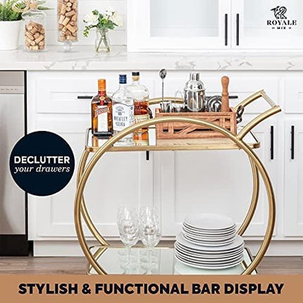 Mixology Bartender Kit with Wooden Stand - Great Housewarming Gift - 12 Piece Bar Tools Set with Cocktail Kit Cards - Premium Bartending Kit for a Fun Bar Set - Stainless Steel Cocktail Shaker Set.