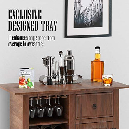The Complete Bartender Kit | 11 Piece Cocktail Shaker Set with Stand | Great To Make Martini, Margarita, Mojito or Any Other Alcohol or Liquor Drink (Gunmetal)