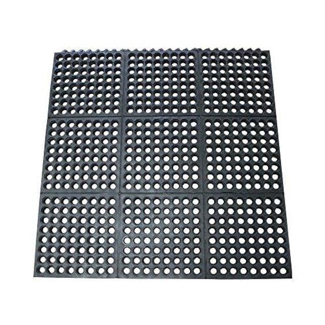 Rubber-Cal 03-122-INT-BK"Dura-Chef Commercial Interlock" Anti-Fatigue Rubber Matting, 36" x 36" x 1/2", Black