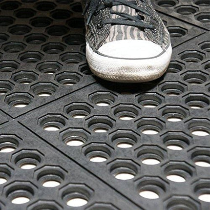 Rubber-Cal 03-122-INT-BK"Dura-Chef Commercial Interlock" Anti-Fatigue Rubber Matting, 36" x 36" x 1/2", Black