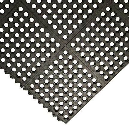 Rubber-Cal 03-122-INT-BK"Dura-Chef Commercial Interlock" Anti-Fatigue Rubber Matting, 36" x 36" x 1/2", Black